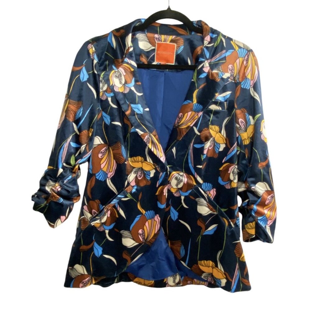 Modcloth Women Floral Velvet Blazer One Button Front Sz S Multicolor Luxury 31-9